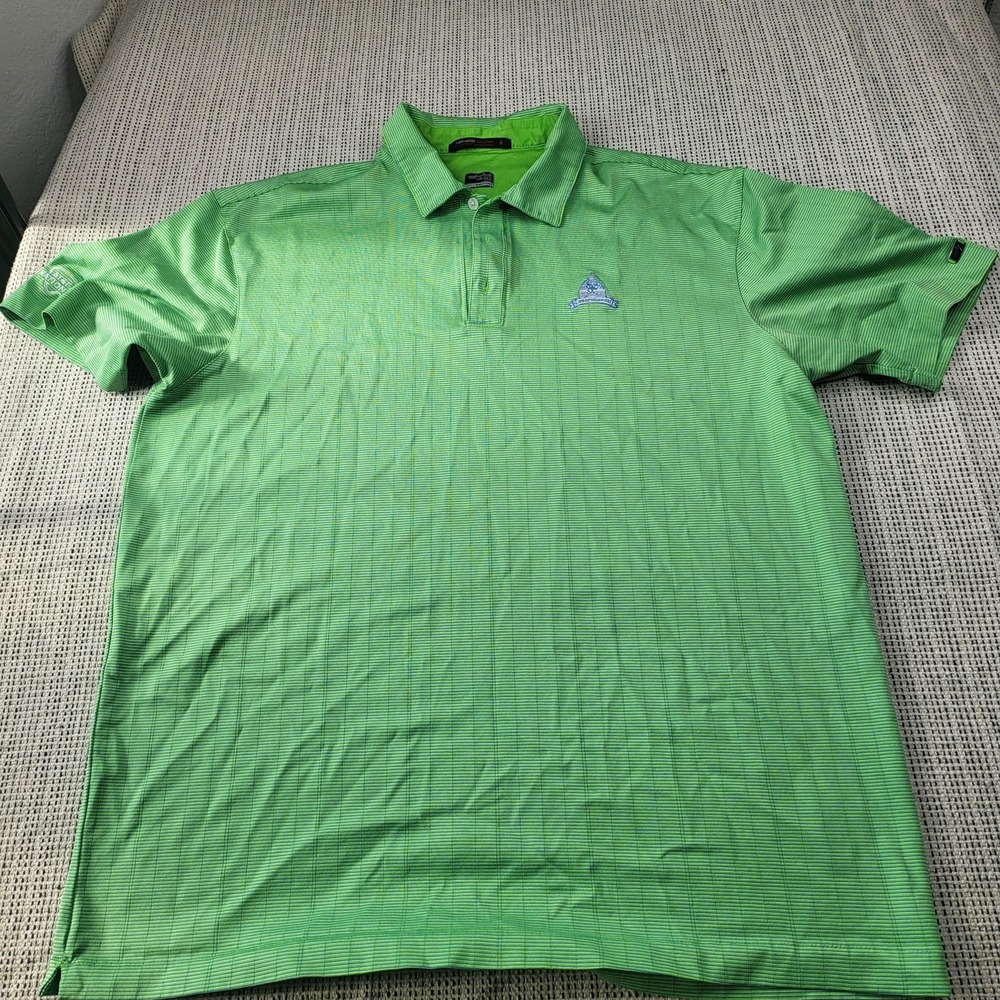 Nike Tiger Woods Polo Shirt Mens XL Green Striped Golf Congressional Club‎